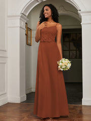 Lace Appliqued  Backless Chiffon A-Line Dress Rust