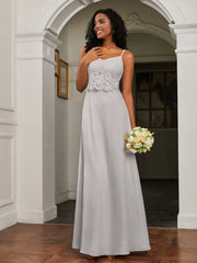 Lace Appliqued  Backless Chiffon A-Line Dress Silver Plus Size