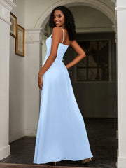 Lace Appliqued  Backless Chiffon A-Line Dress Sky Blue