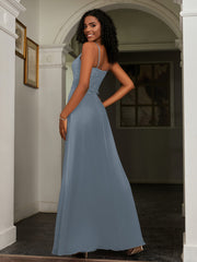 Lace Appliqued  Backless Chiffon A-Line Dress Slate Blue Plus Size