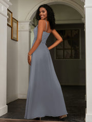 Lace Appliqued  Backless Chiffon A-Line Dress Steel Grey
