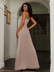 Lace Appliqued  Backless Chiffon A-Line Dress Taupe Plus Size