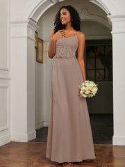 Lace Appliqued  Backless Chiffon A-Line Dress Taupe