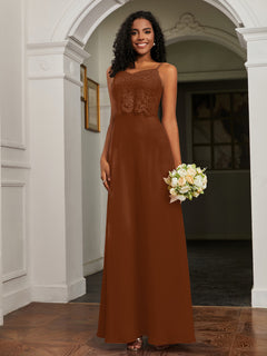 Lace Appliqued  Backless Chiffon A-Line Dress Terracotta