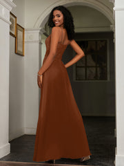 Lace Appliqued  Backless Chiffon A-Line Dress Terracotta