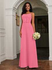 Lace Appliqued  Backless Chiffon A-Line Dress Watermelon