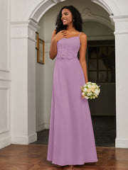 Lace Appliqued  Backless Chiffon A-Line Dress Wisteria
