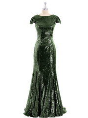 Sequins Mermaid Dress with Cap Sleeves Olive Green Plus Size
