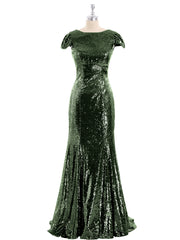 Sequins Mermaid Dress with Cap Sleeves Olive Green