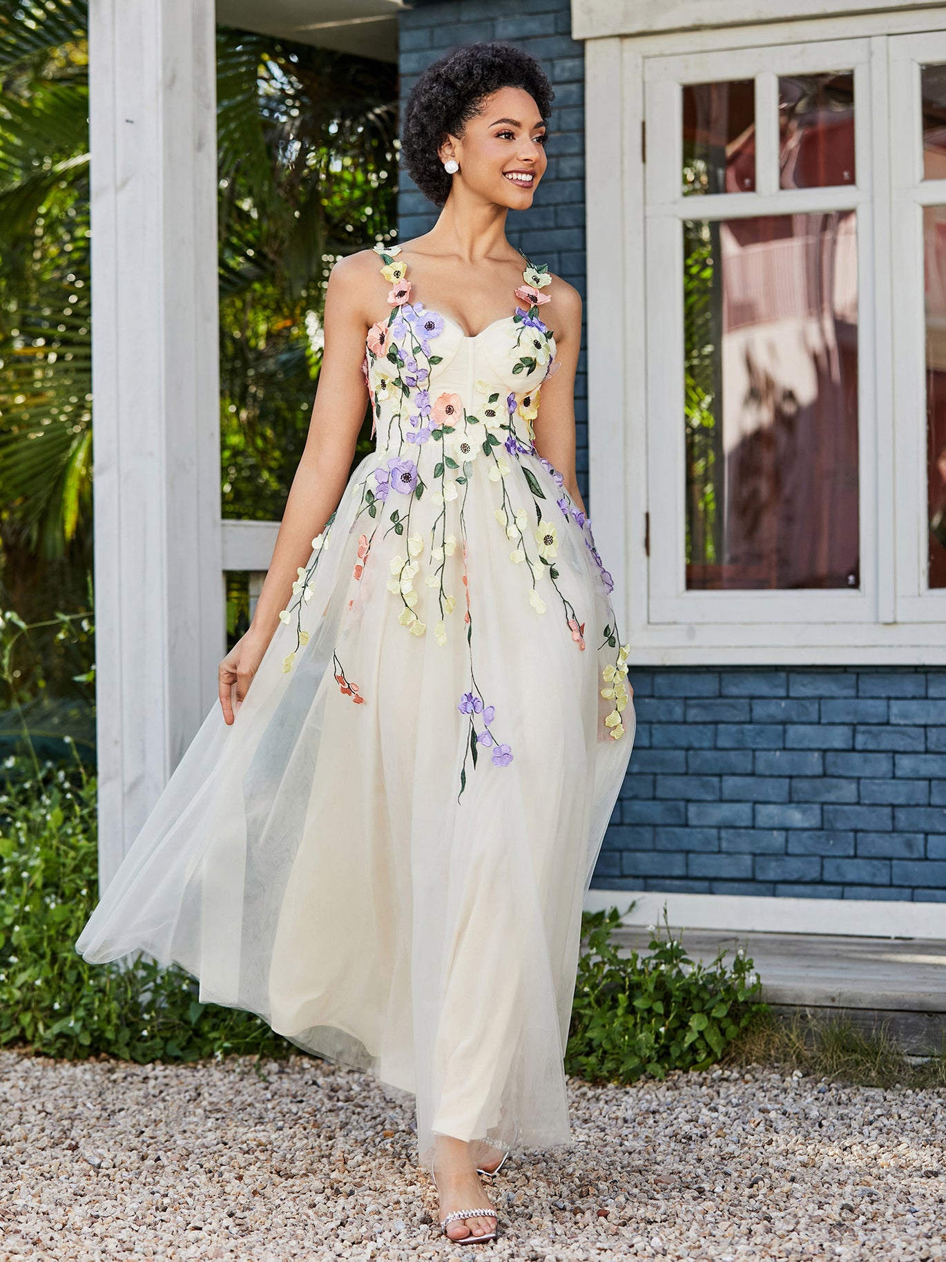 white christmas dresses Adrianna Papell Floral Chiffon A-Line Midi Dress with Cap Sleeves main image 0