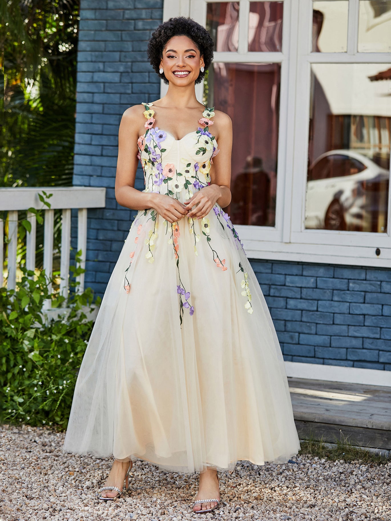 BABARONI BABARONI Tulle Daffodil Prom Dresses A-line Sweetheart Spaghetti Straps Floral Ruched, Daffodil / US0 BABARONI BABARONI Tulle Daffodil Prom Dresses A-line Sweetheart Spaghetti Straps Floral Ruched, Daffodil / US0