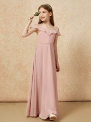 Off-the-shoulder A-Line Junior Bridesmaid Dresses Dusty Rose