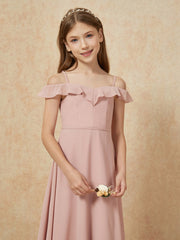 Off-the-shoulder A-Line Junior Bridesmaid Dresses Dusty Rose