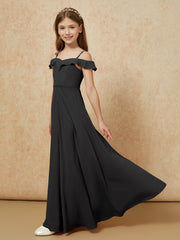 Off-the-shoulder A-Line Junior Bridesmaid Dresses Black