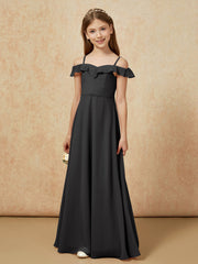 Off-the-shoulder A-Line Junior Bridesmaid Dresses Black