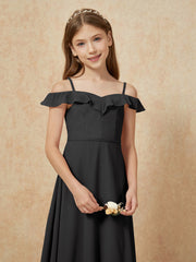 Off-the-shoulder A-Line Junior Bridesmaid Dresses Black