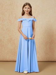 Off-the-shoulder A-Line Junior Bridesmaid Dresses Blue