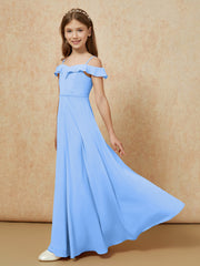 Off-the-shoulder A-Line Junior Bridesmaid Dresses Blue