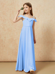 Off-the-shoulder A-Line Junior Bridesmaid Dresses Blue