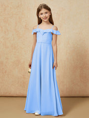 Off-the-shoulder A-Line Junior Bridesmaid Dresses Blue