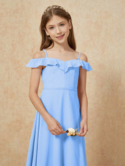 Off-the-shoulder A-Line Junior Bridesmaid Dresses Blue
