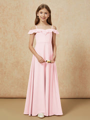 Off-the-shoulder A-Line Junior Bridesmaid Dresses Blushing Pink