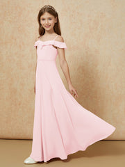 Off-the-shoulder A-Line Junior Bridesmaid Dresses Blushing Pink