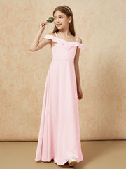 Off-the-shoulder A-Line Junior Bridesmaid Dresses Blushing Pink