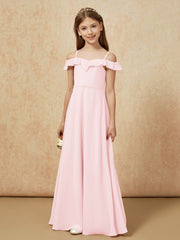 Off-the-shoulder A-Line Junior Bridesmaid Dresses Blushing Pink