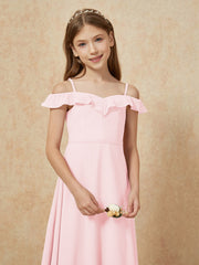 Off-the-shoulder A-Line Junior Bridesmaid Dresses Blushing Pink