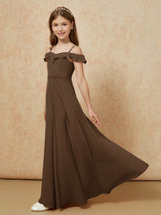 Off-the-shoulder A-Line Junior Bridesmaid Dresses Brown