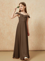 Off-the-shoulder A-Line Junior Bridesmaid Dresses Brown