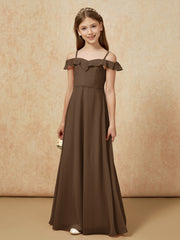Off-the-shoulder A-Line Junior Bridesmaid Dresses Brown