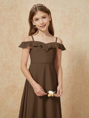 Off-the-shoulder A-Line Junior Bridesmaid Dresses Brown