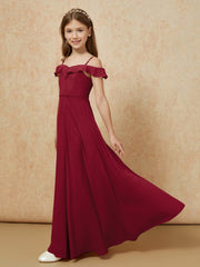 Off-the-shoulder A-Line Junior Bridesmaid Dresses Burgundy
