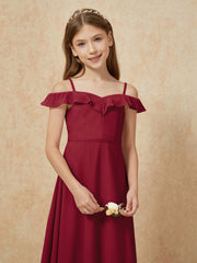 Off-the-shoulder A-Line Junior Bridesmaid Dresses Burgundy