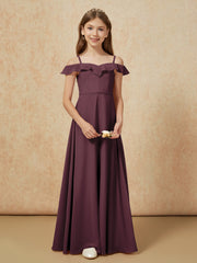 Off-the-shoulder A-Line Junior Bridesmaid Dresses Cabernet