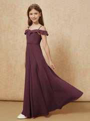 Off-the-shoulder A-Line Junior Bridesmaid Dresses Cabernet