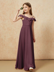 Off-the-shoulder A-Line Junior Bridesmaid Dresses Cabernet