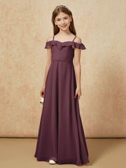 Off-the-shoulder A-Line Junior Bridesmaid Dresses Cabernet