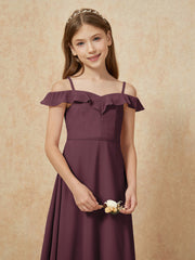 Off-the-shoulder A-Line Junior Bridesmaid Dresses Cabernet
