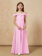 Off-the-shoulder A-Line Junior Bridesmaid Dresses Candy Pink