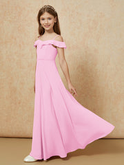 Off-the-shoulder A-Line Junior Bridesmaid Dresses Candy Pink