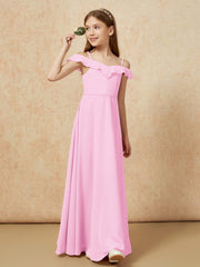 Off-the-shoulder A-Line Junior Bridesmaid Dresses Candy Pink
