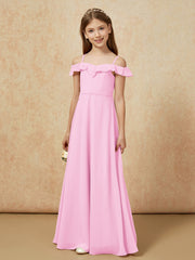 Off-the-shoulder A-Line Junior Bridesmaid Dresses Candy Pink