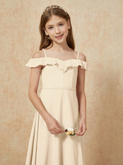 Off-the-shoulder A-Line Junior Bridesmaid Dresses Champagne