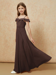 Off-the-shoulder A-Line Junior Bridesmaid Dresses Chocolate