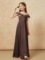 Off-the-shoulder A-Line Junior Bridesmaid Dresses Chocolate