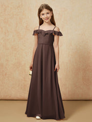 Off-the-shoulder A-Line Junior Bridesmaid Dresses Chocolate