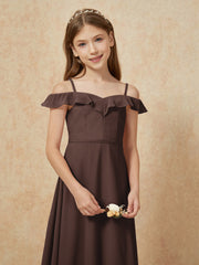 Off-the-shoulder A-Line Junior Bridesmaid Dresses Chocolate